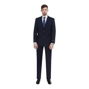 Pierre Loren Mens Navy Blue 2 Piece Suit 42S 39 Waist Notch Lapel Style S61652